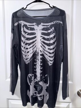 ROMWE Black Mesh Skeleton Print Long Sleeve Top